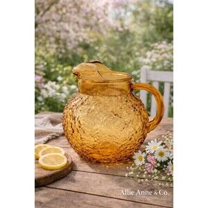 Vintage Lido Milano Amber Glass Pitcher | 1970s | Retro Honey Gold Kitchen Decor
